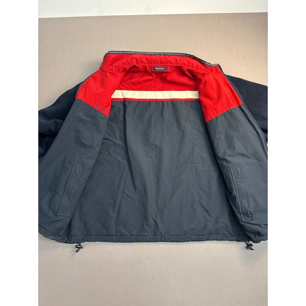 Nautica Mens Fleece Jacket Navy Blue Full Zip Spellout Logo Red Lining XL - Picture 5 of 6